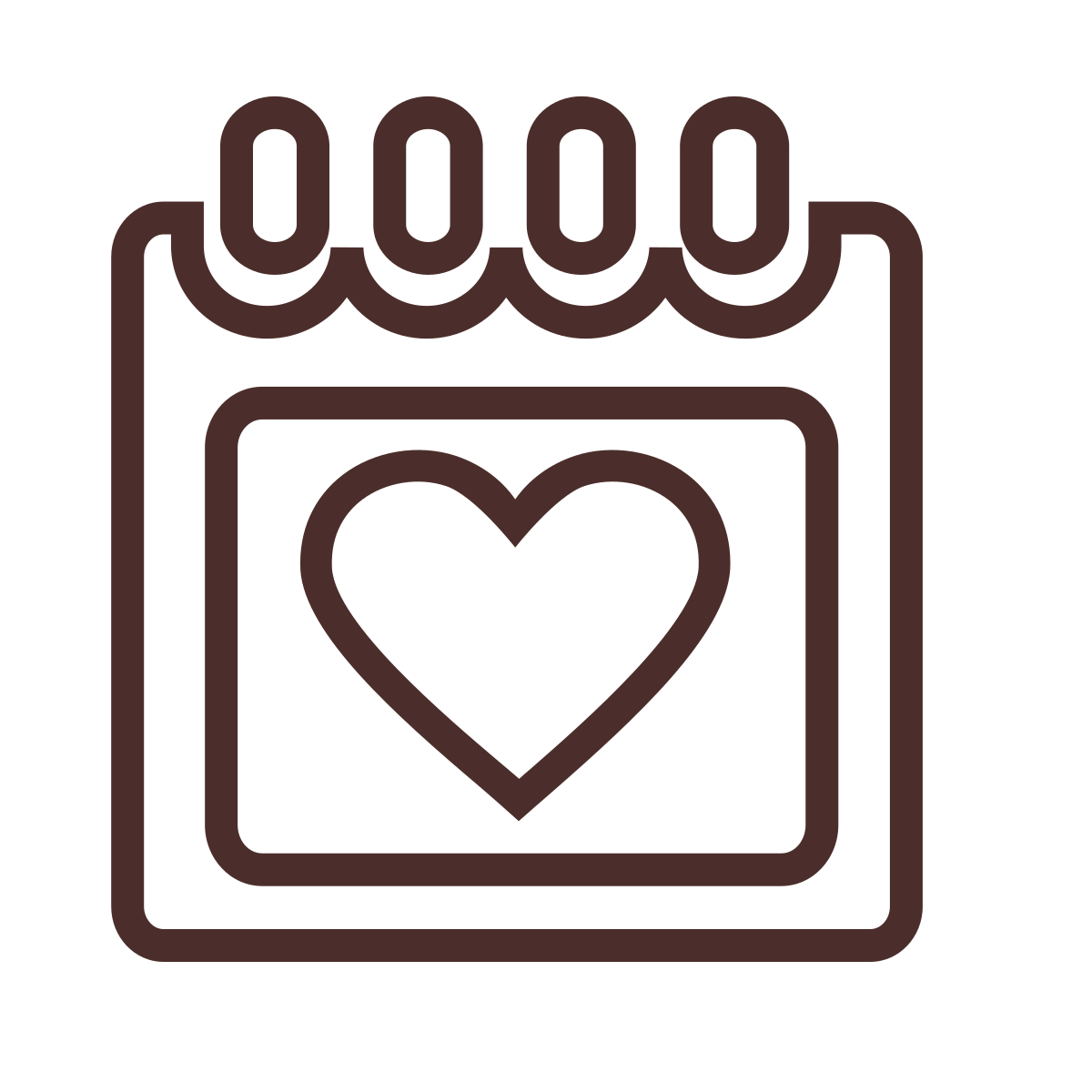 Outline of a calendar with a heart in the center.