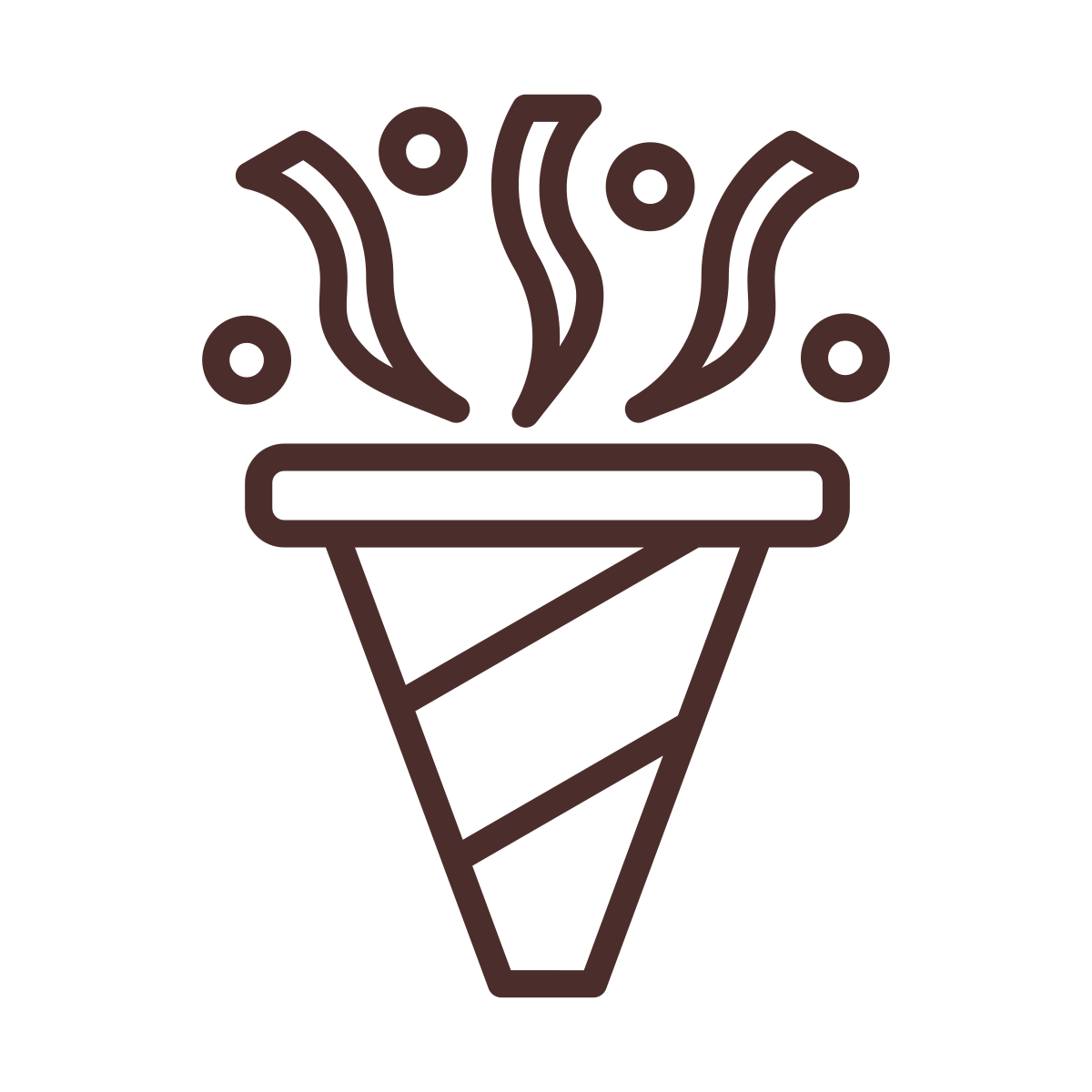 Line drawing of a cone-shaped ice cream or frozen treat in a paper cup, with wavy lines representing steam or aroma.