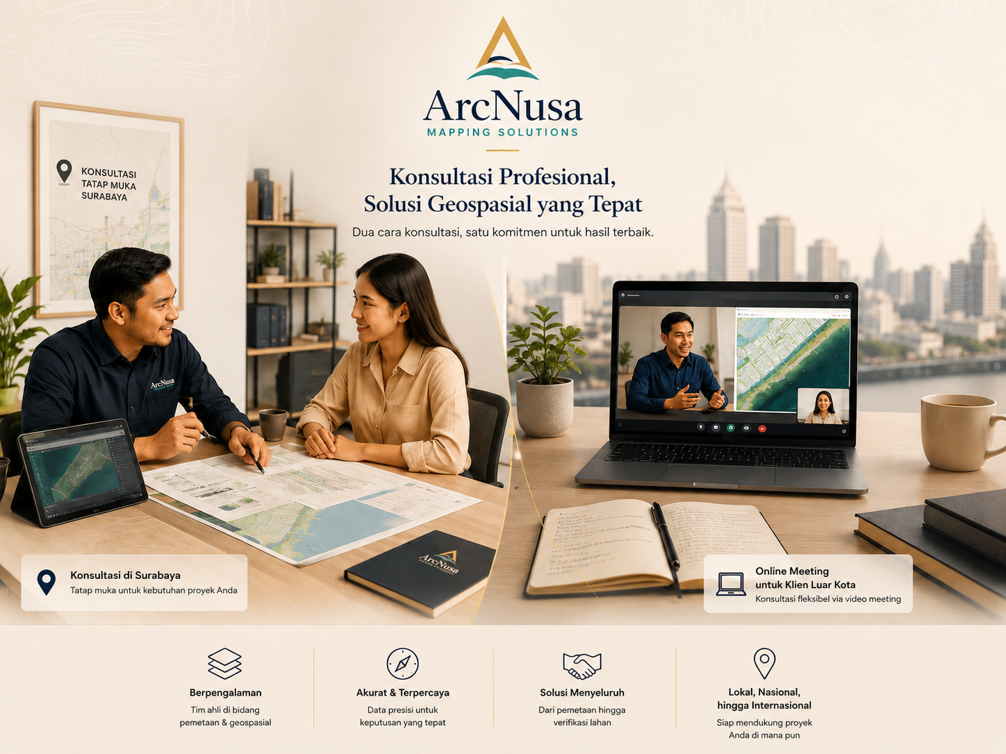 Arcnusa Mapping Solution Jasa Pemetaan Penyusunan peta teknis dan layout berskala dengan batas bidang, koordinat, legenda, serta informasi kartografis.
