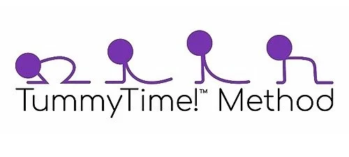 Illustration of four purple stick figures with round heads, showcasing the TummyTime!TM Method.