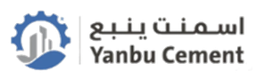 Logo of Yanbu Cement featuring a gear, a mountain, and water, with English and Arabic text.