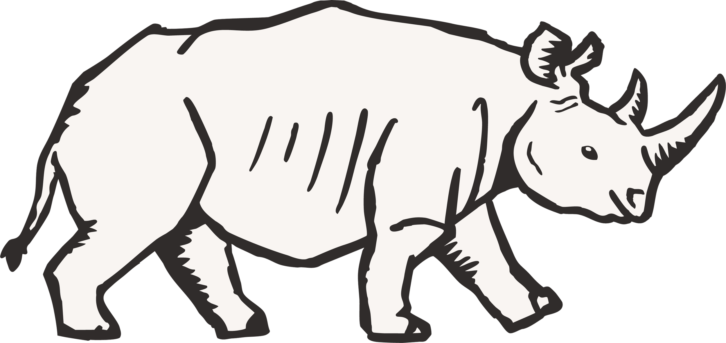 Black outline drawing of a rhino with white fill.