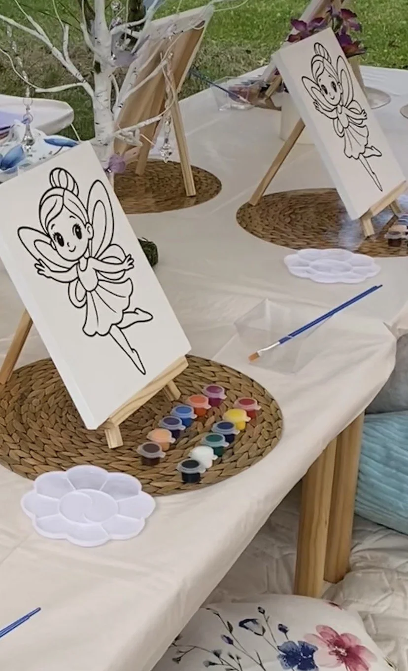 Kids paint party with canvases, easels, art supplies and professionally styled party décor in Connecticut.