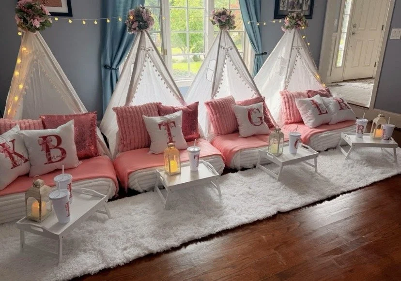 Pretty in Pink Sleepover with custom pillows for each guest