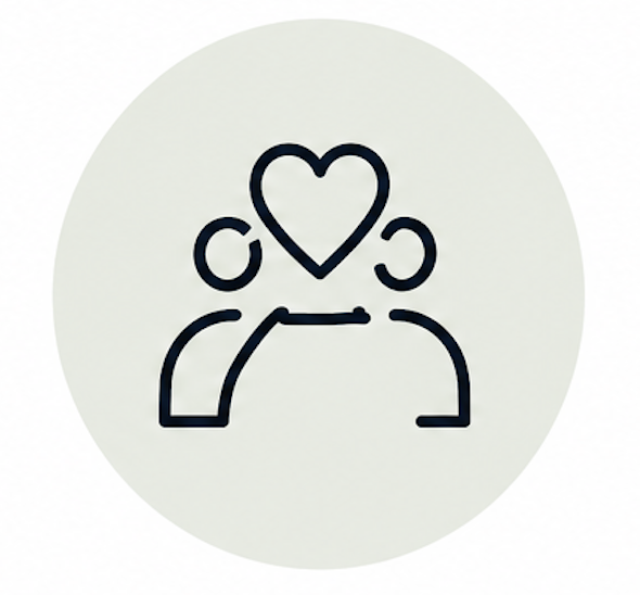 Line drawing of two people facing each other with a heart between their heads.