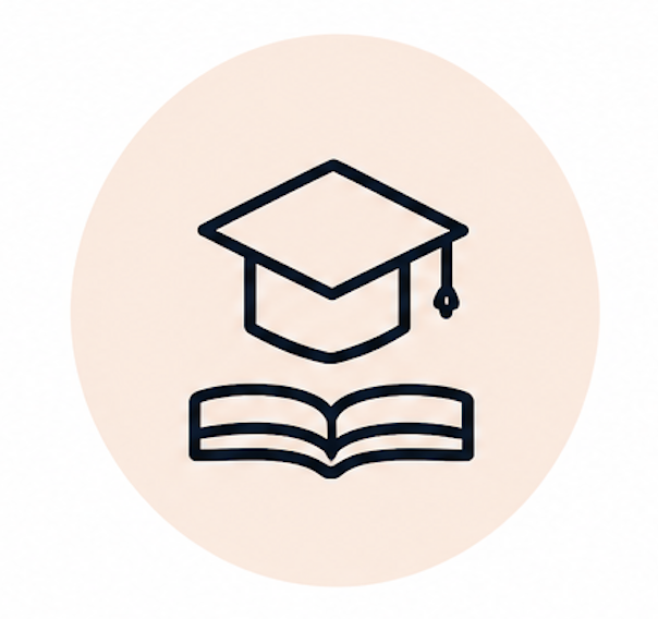 Icon of a graduation cap and an open book, representing education or learning.