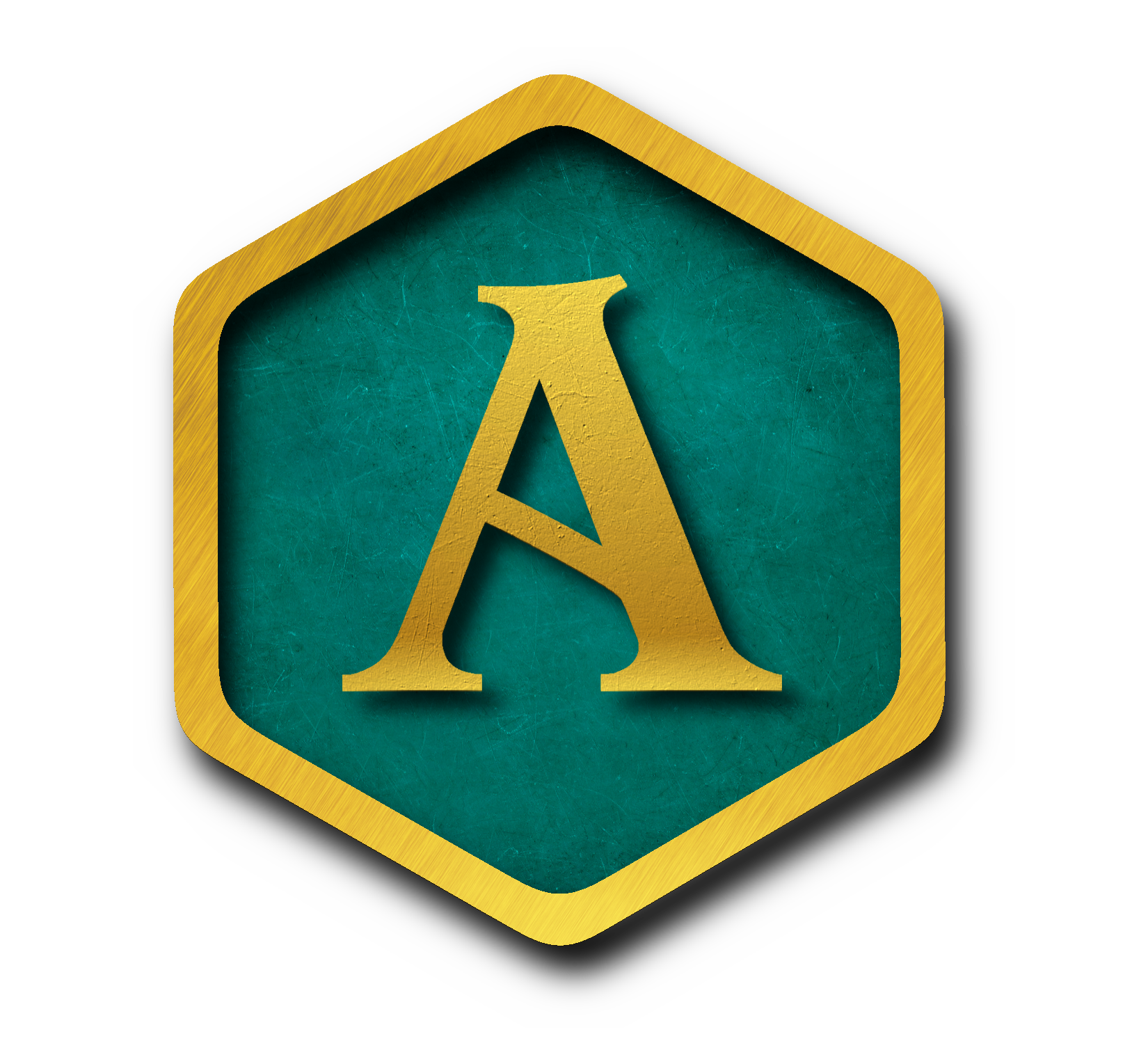 Close-up of a green road sign with a yellow border, showing the letter 'A' in yellow.