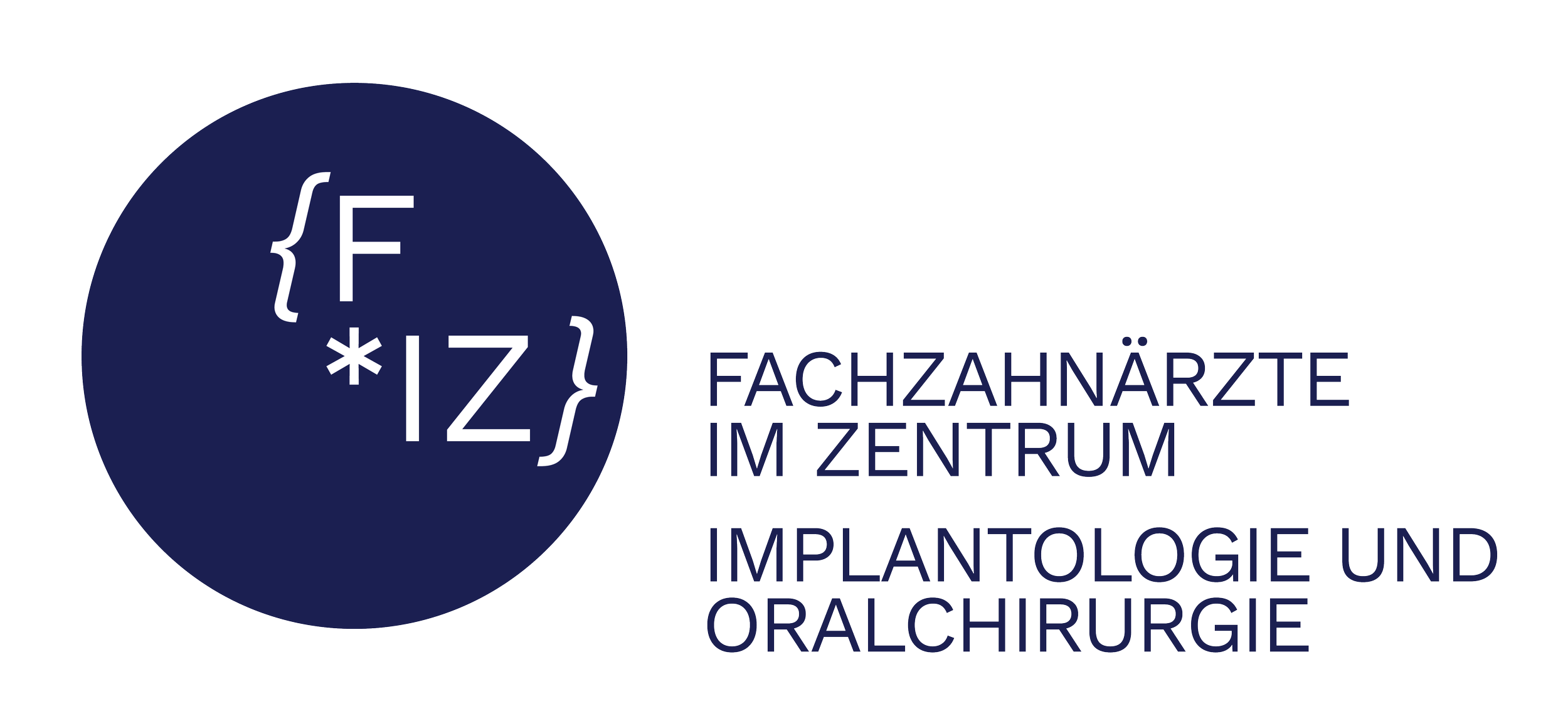 Logo des Zentrums für Zahnmedizin, Implantologie und Oralchirurgie mit blauer Kreisschrift und zusätzlichem Text.