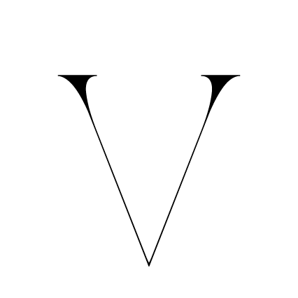 Black letter V with stylized flared ends inside a white circle
