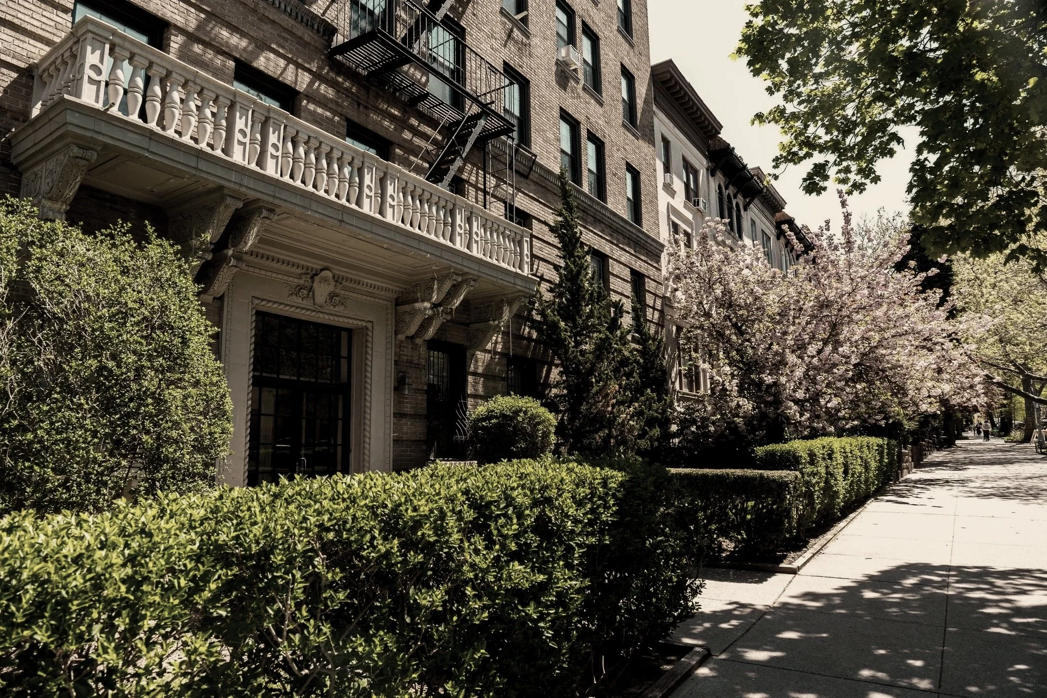 Co-op building on a tree-lined street in Park Slope, Brooklyn