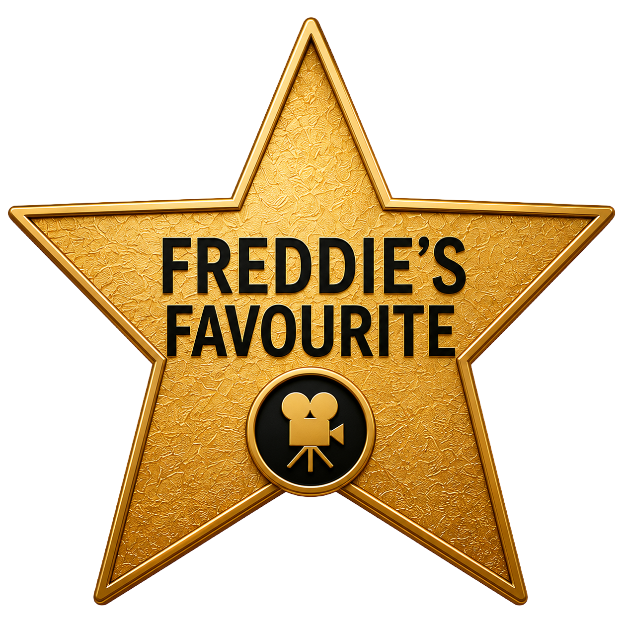 Golden star badge with the text "Freddie's Favourite" and a movie camera icon at the bottom.