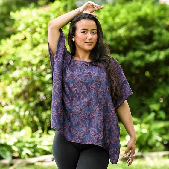 Ichcha Leaf Print Boxy Top