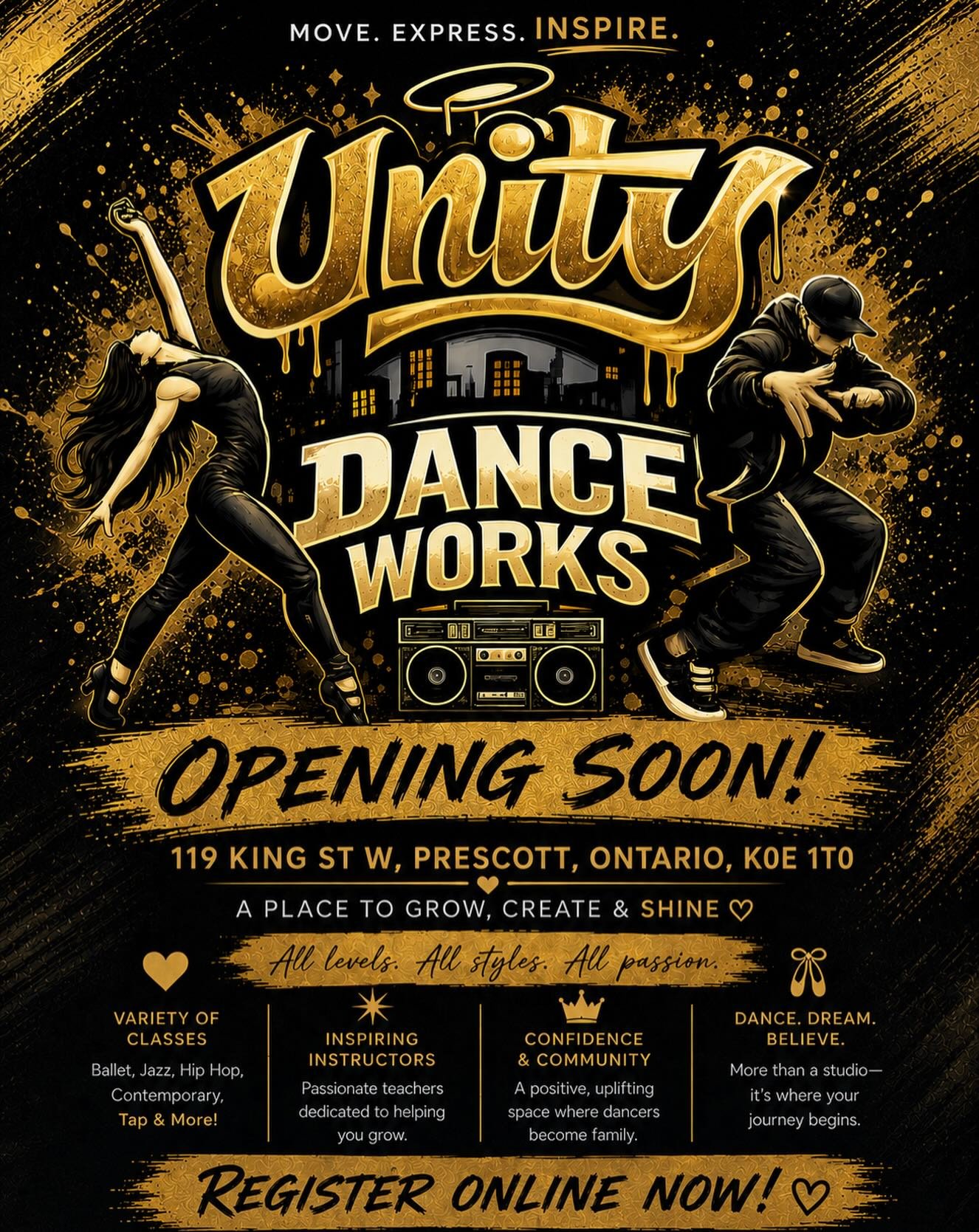 ✨ Welcome to Unity Dance Works! ✨

A dream that started with a passion for dance is now becoming a reality. We are so excited to open our doors and create a space where dancers can learn, grow, and express themselves through movement.

Whether you&rs