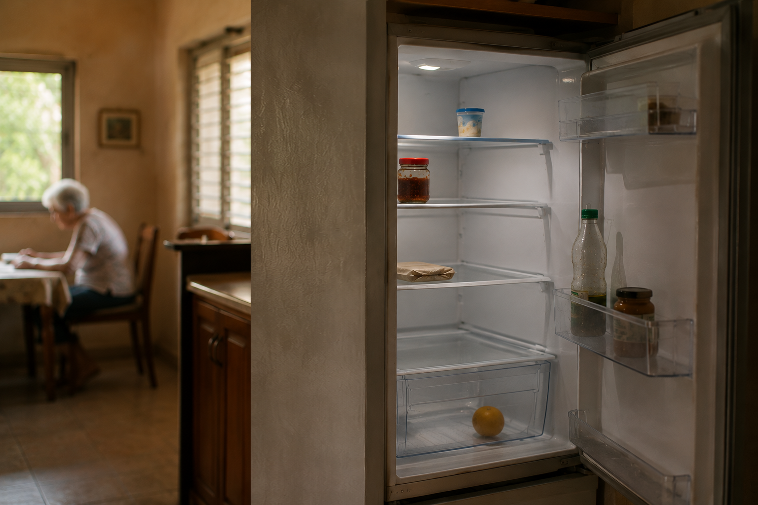 A nearly empty fridge, one of the clearest signs an elderly parent is struggling with daily life