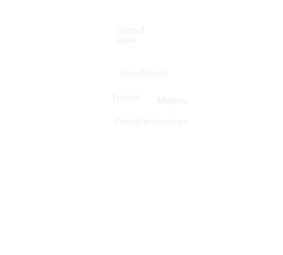 Map of northern Mauritius showing Homebird's coverage areas: Grand Baie, Triolet, Pamplemousses, Goodlands and Mapou