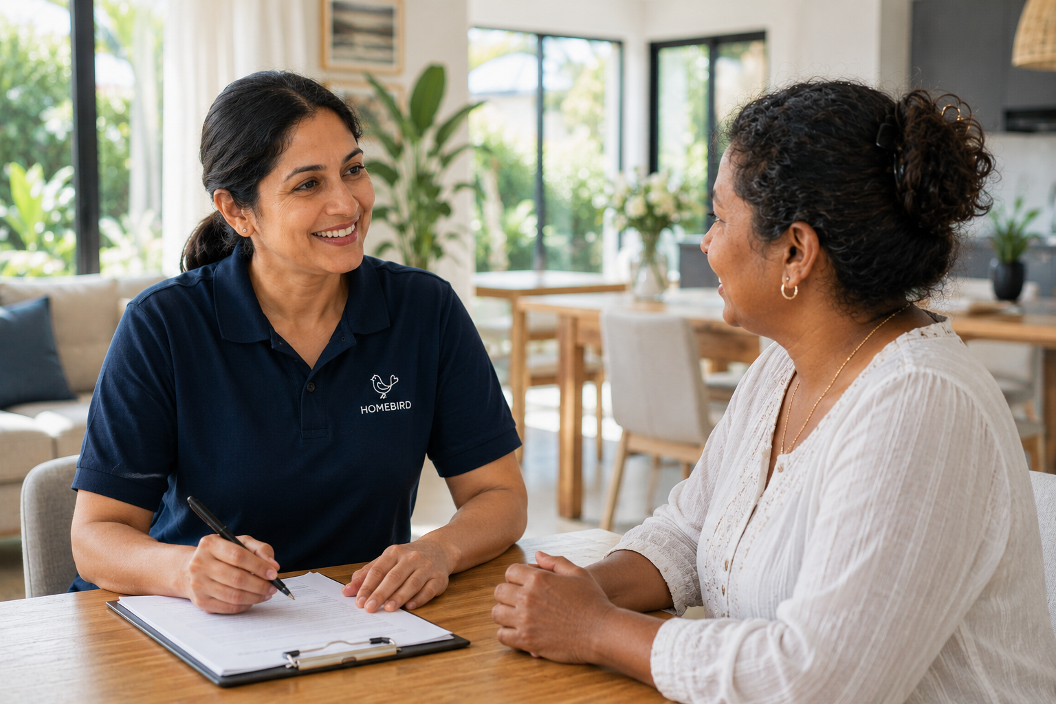 A carer being welcomed and screened as part of Homebird's careful hiring process in Mauritius