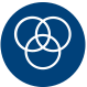 Blue circular icon with three interconnected white rings