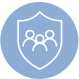 Shield icon with a group of people inside, representing security or protection of a community or team.