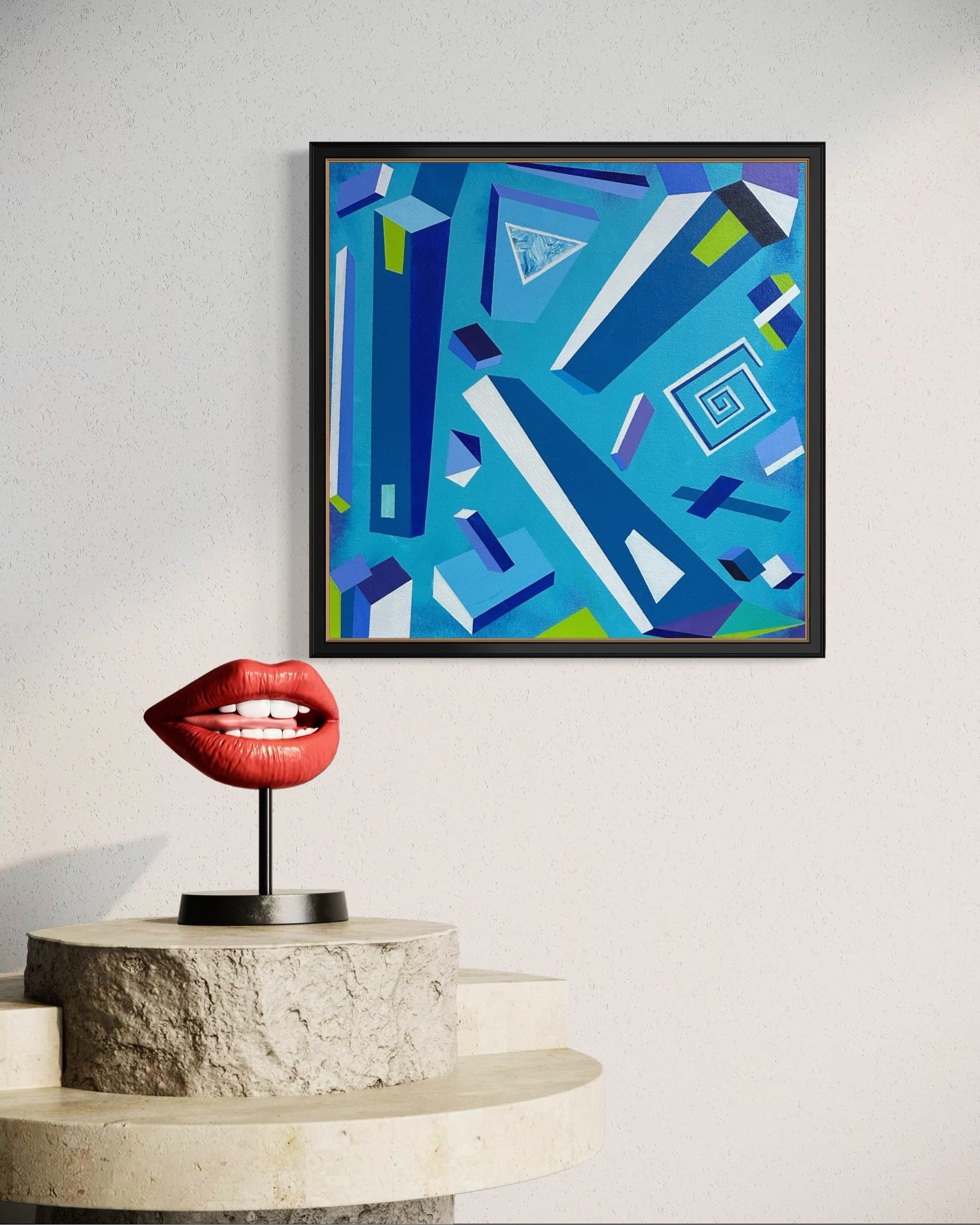 Blue Doorways, 18"x18", acrylic on canvas, Scott Olmstead, 6/25, $640, Room view