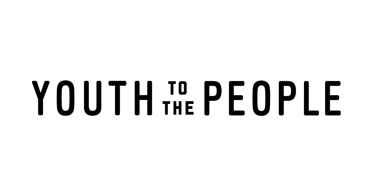 Black and white logo with the words 'YOUTH TO THE PEOPLE' in stylized font.