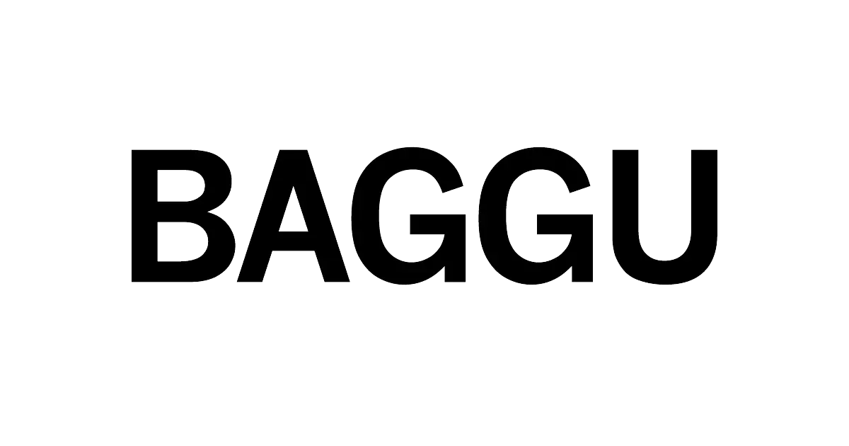 The logo 'BAGGU' written in large, transparent outline letters on a black background.