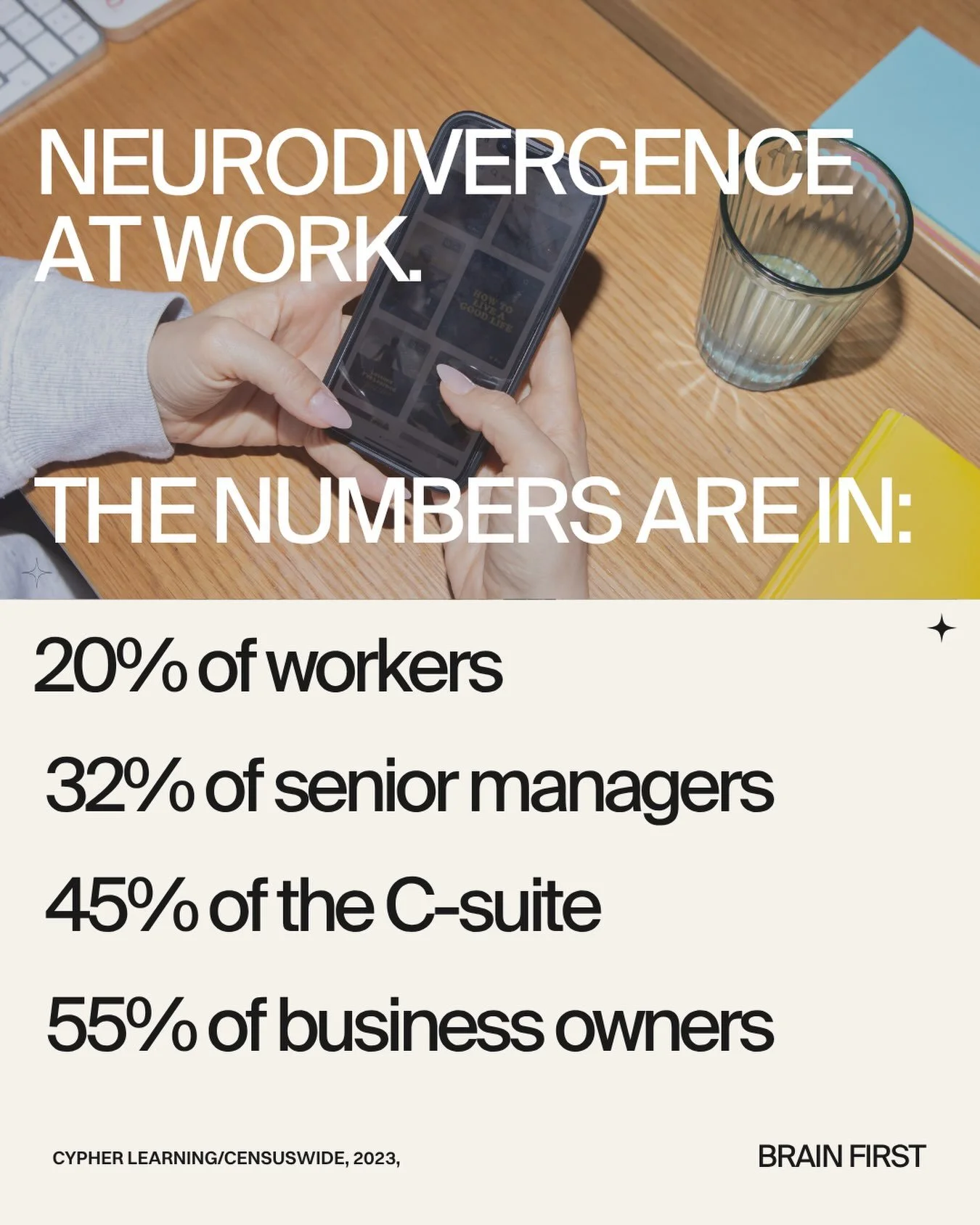 We often talk about the world of work as neurodivergent teams v their manager, but the data actually shows that the higher up the chain you go, the higher the percentage of people who identify as neurodivergent.

Which of these stats surprise you the