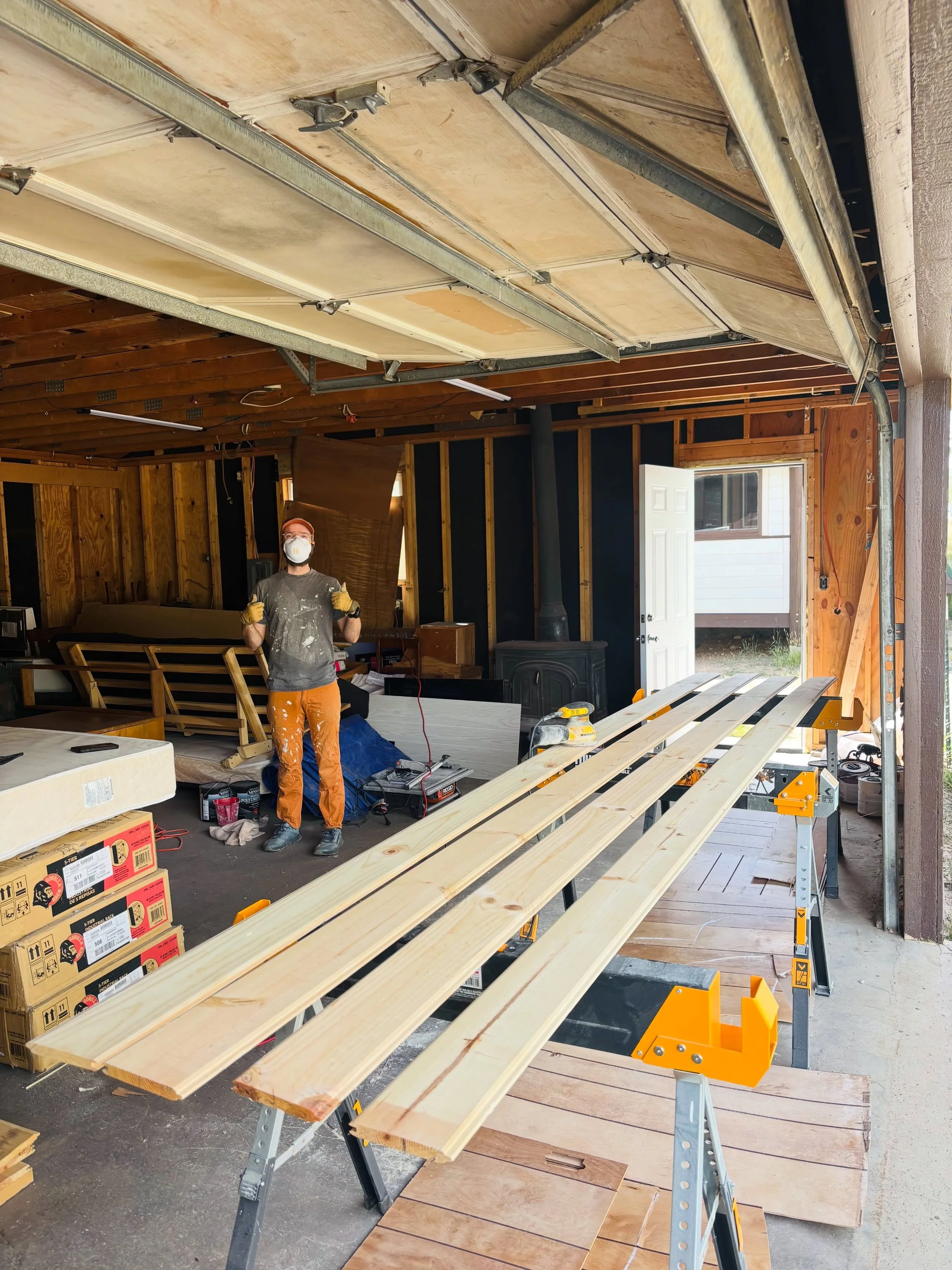 Been so busy that I forgot to post our 5 MONTH CABIN UPDATE: wood, wood and more wood! Shout out to Nate as he does ALL the wood installation. Besides wood, we also installed our new microwave this month.

September will be HUGE for us:
- We&rsquo;ve