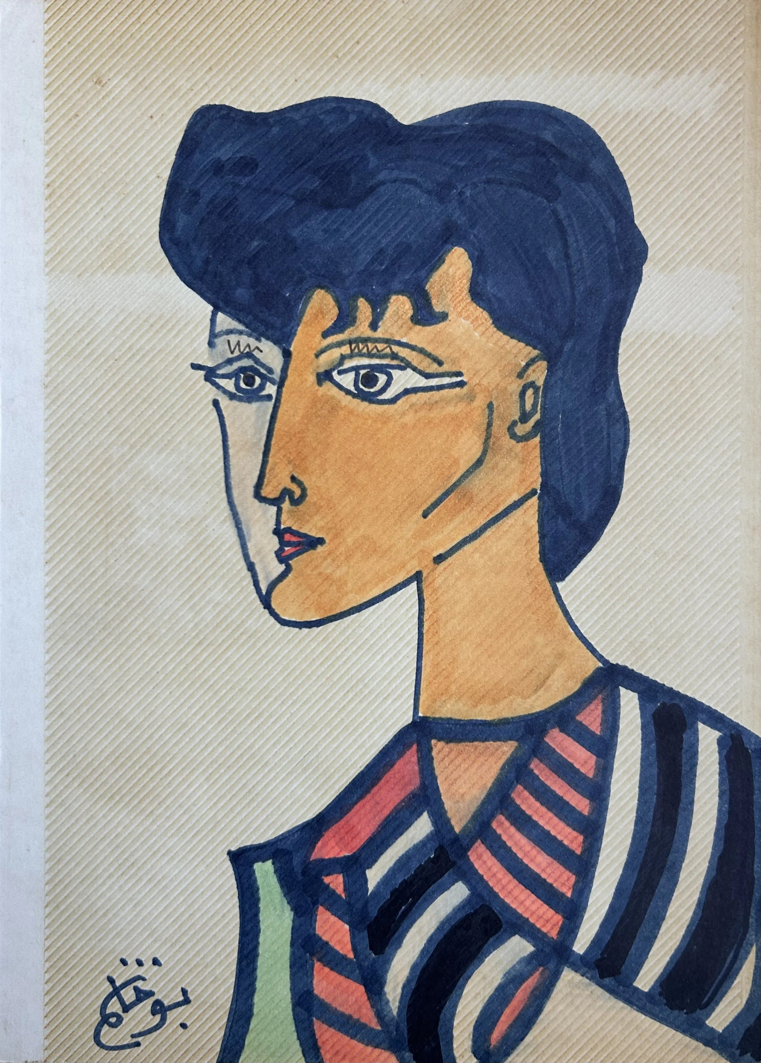 Mixed media on vintage patterned paperboard 27 x 19 cm