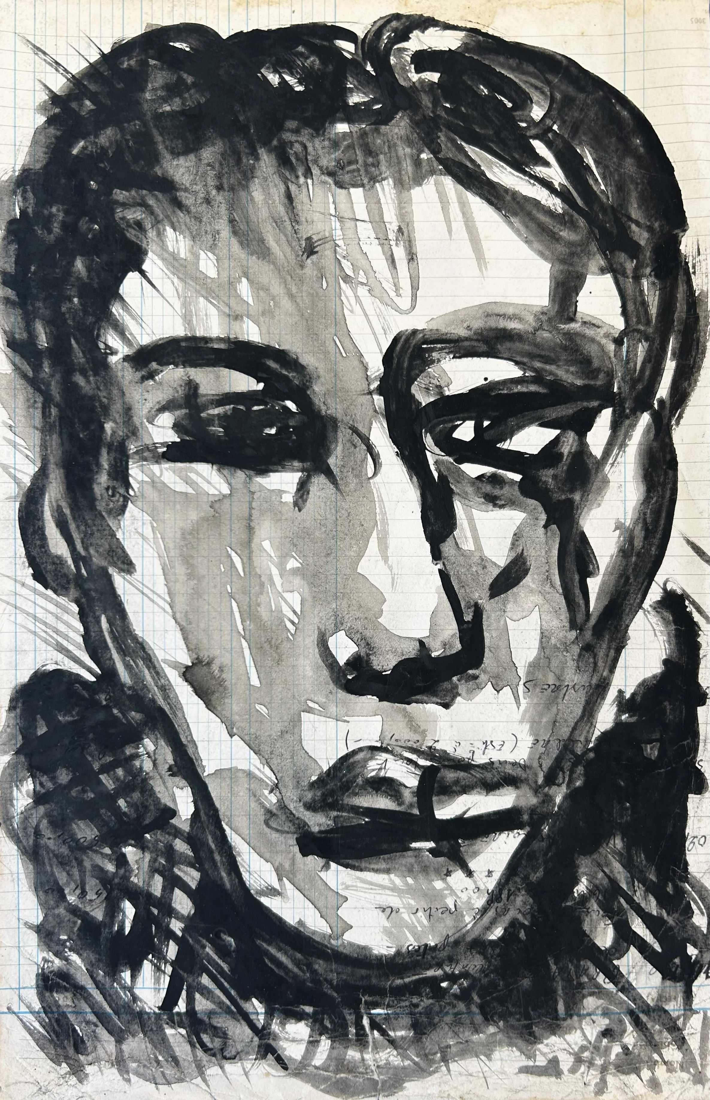 Black paint on used graph paper 31 x 20 cm