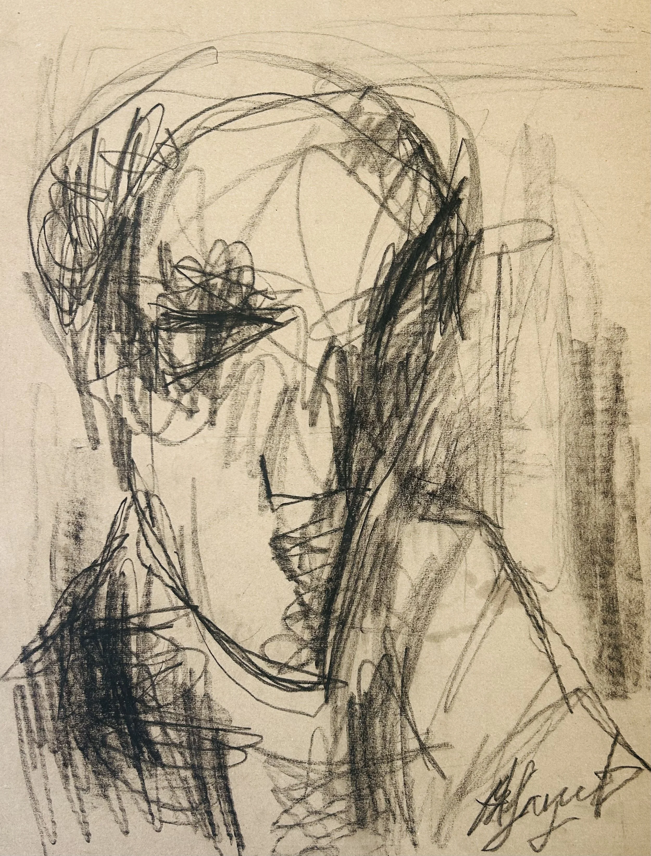 Black drawing on paperboard 58 x 45 cm