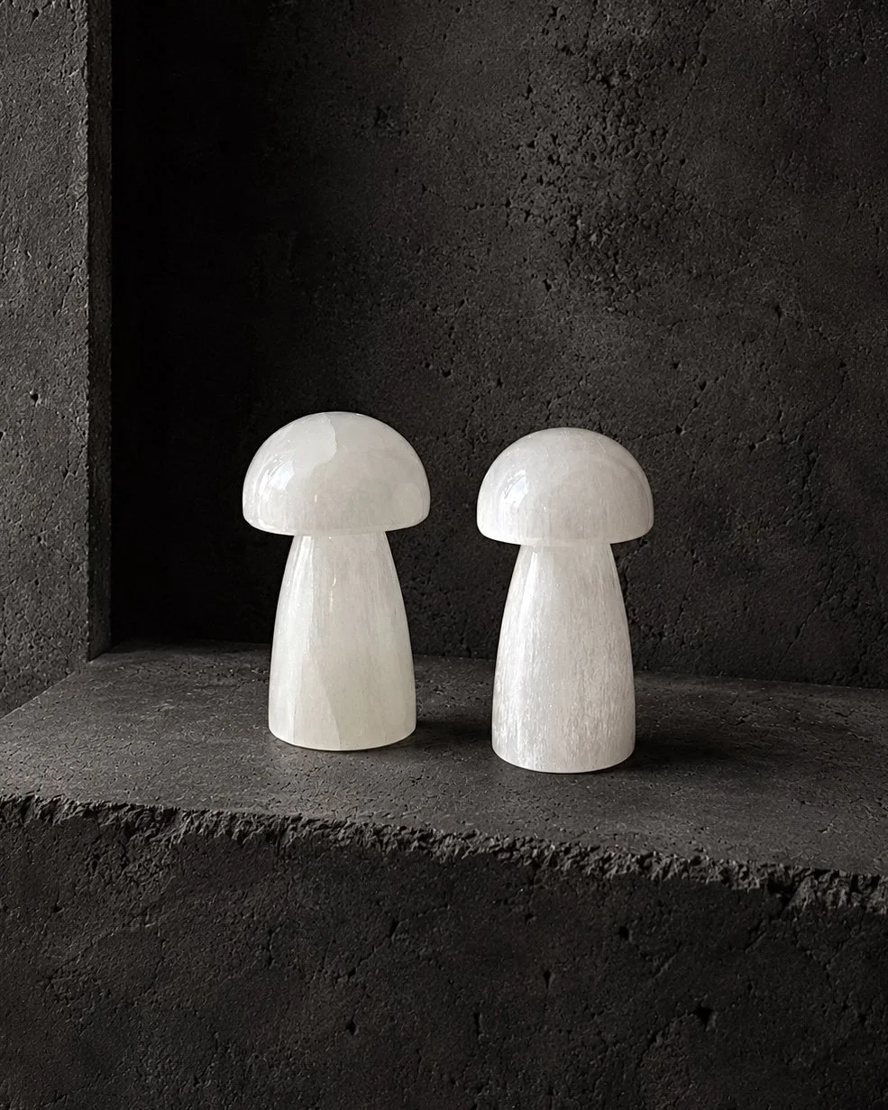 Pair of sculptural pieces in luminous white mineral, with the quiet elegance of marble.
Their organic forms evoke the elemental, while their architectural silhouettes lend the pieces a refined sophistication.
Sourced in Tangier, they reflect a distin