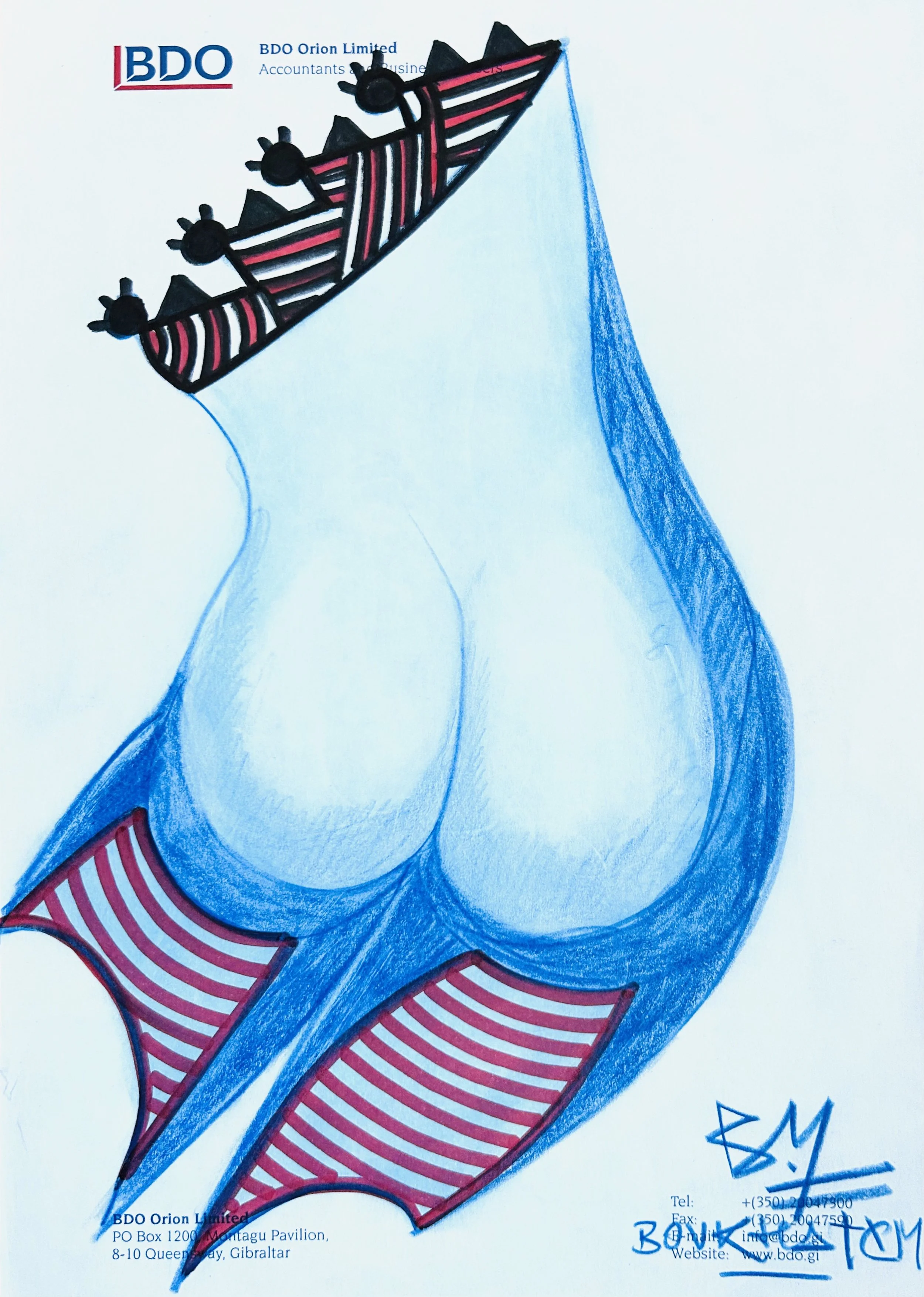 Marker and colored pencil on company letterhead 30 x 21 cm