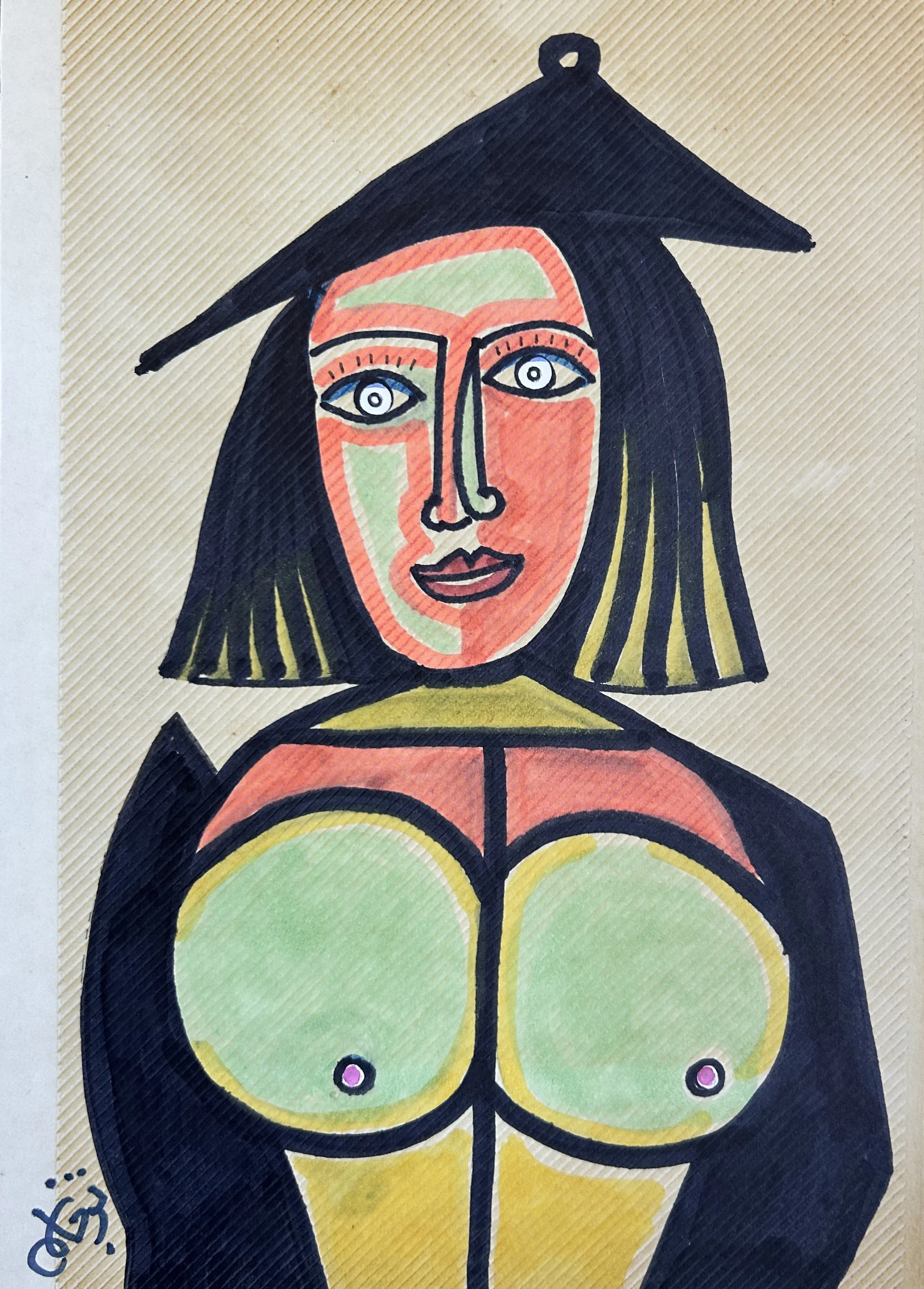 Mixed media on vintage patterned paperboard 27 x 19 cm
