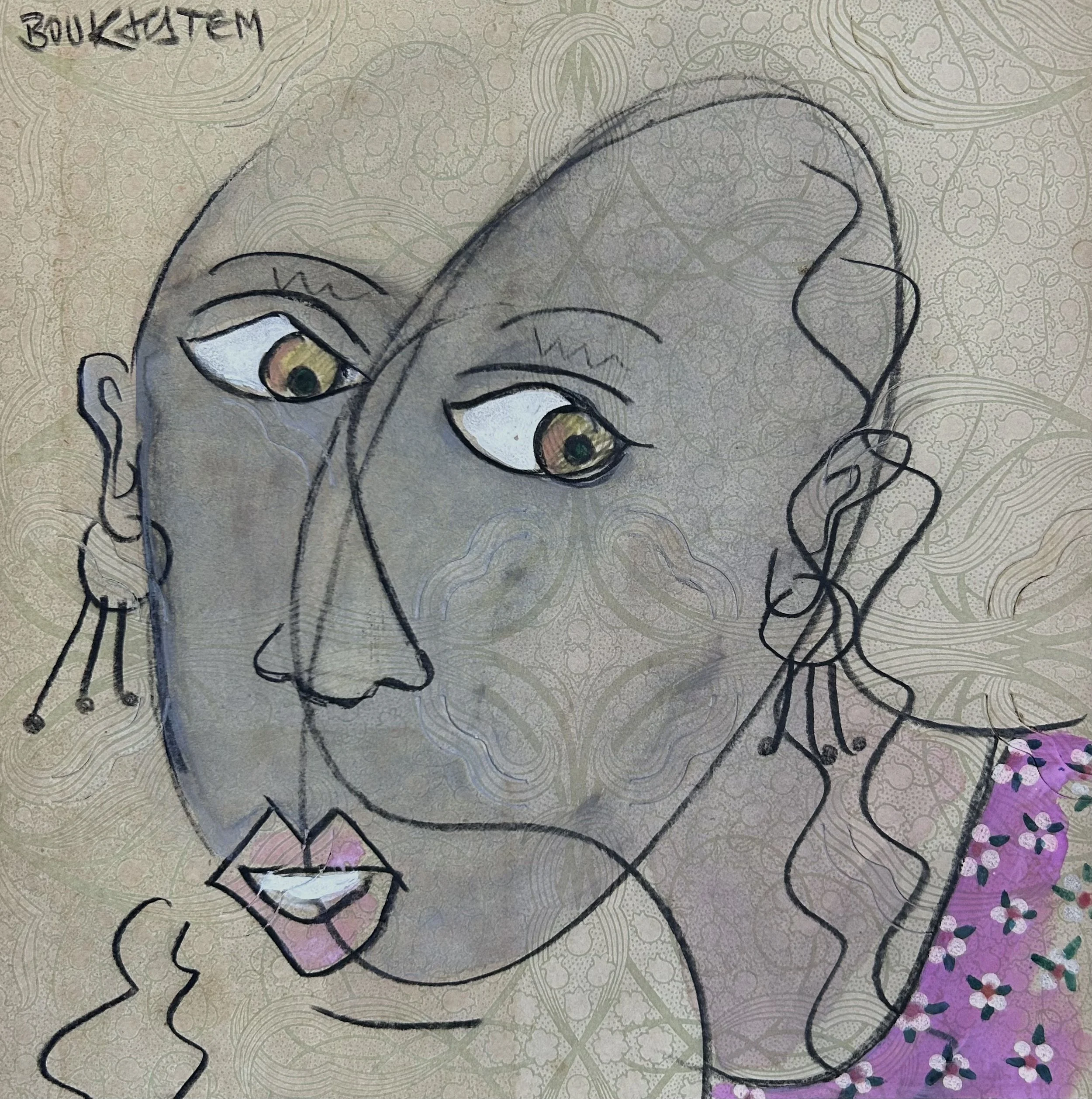 Mixed media on vintage printed photo album page 23 x 22 cm
