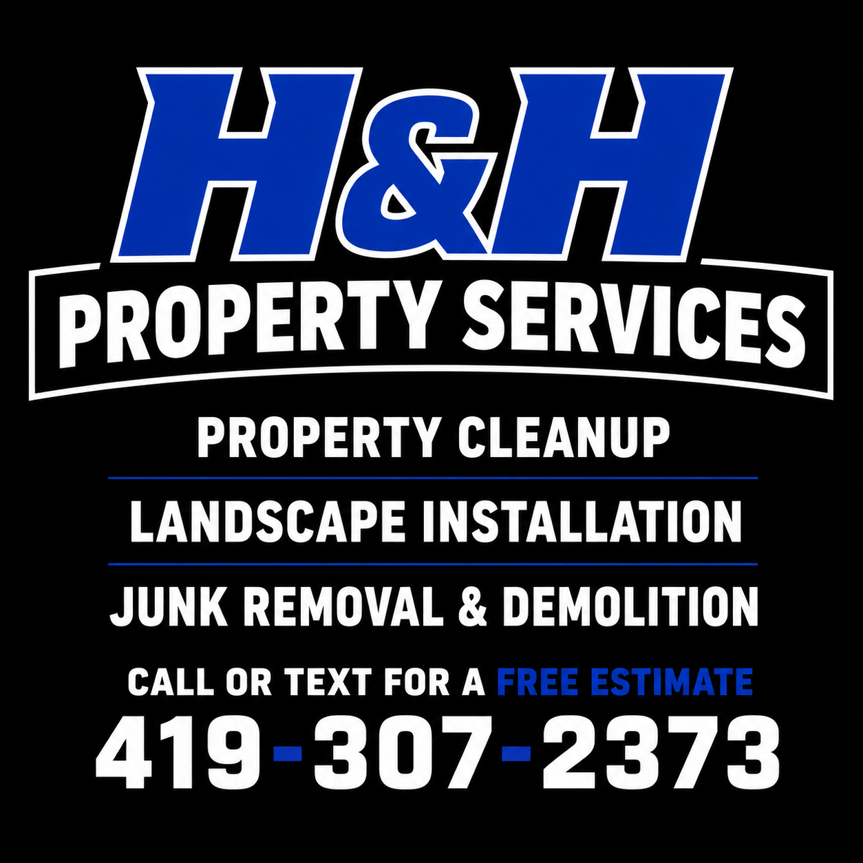 H&H Property Services truck providing property cleanup, landscape installation, junk removal, and light demolition services in North Royalton, Strongsville, and Greater Cleveland, Ohio.