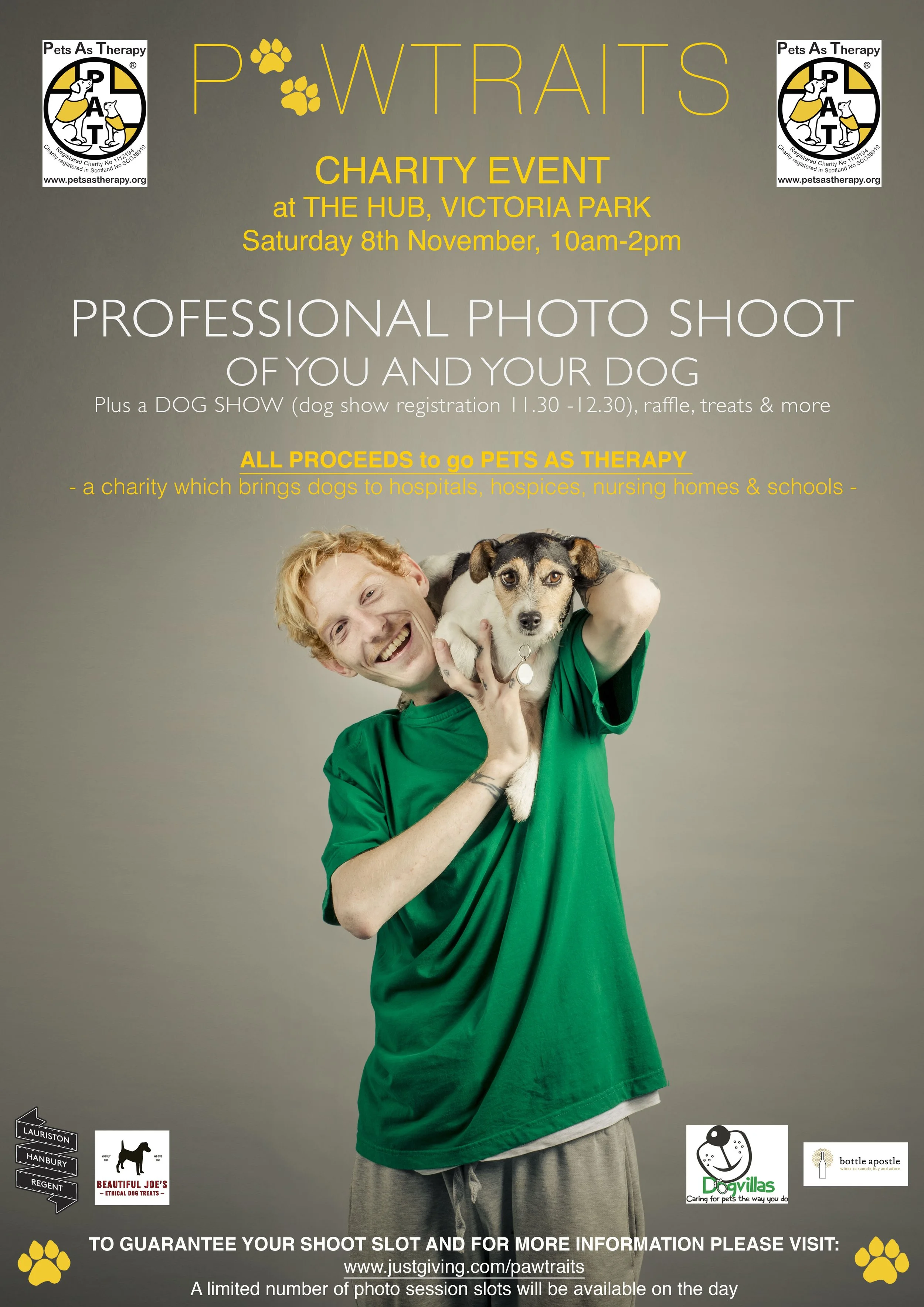 Fundraising charity dog photoshoot event for Pets As Therapy