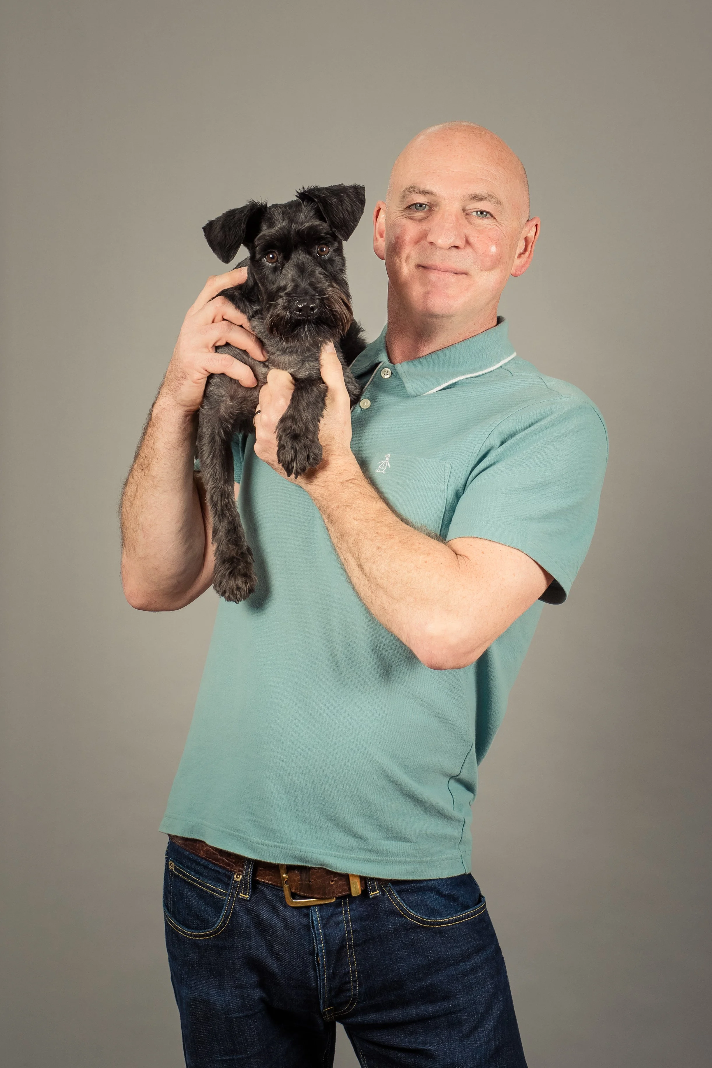Portrait at fundraising charity dog photoshoot event for Pets As Therapy