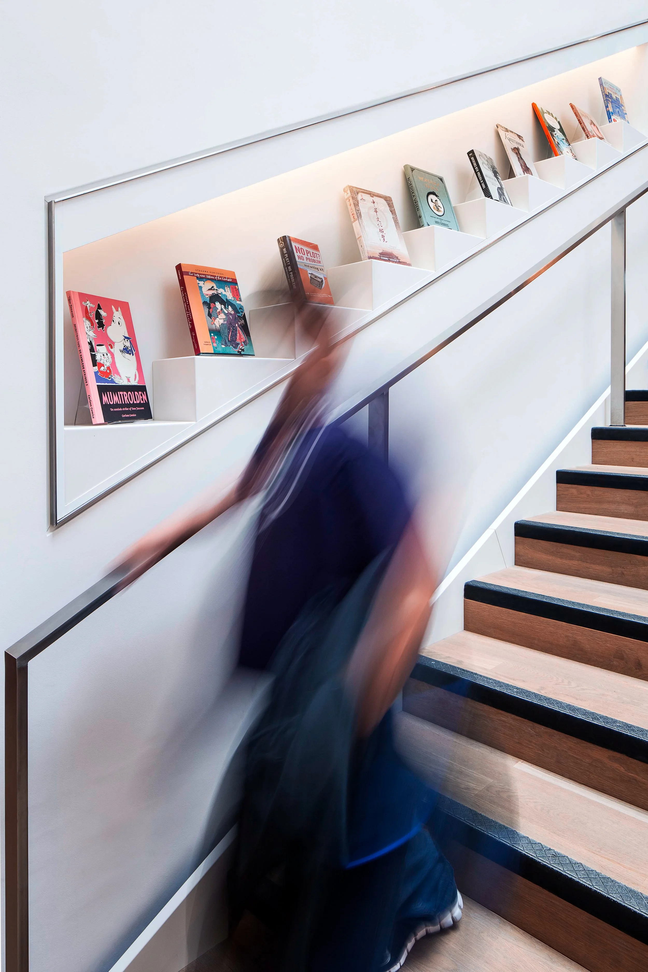 Detail view of the staircase at Foyles Bookshop in Charing Cross Road in London, United Kingdom.