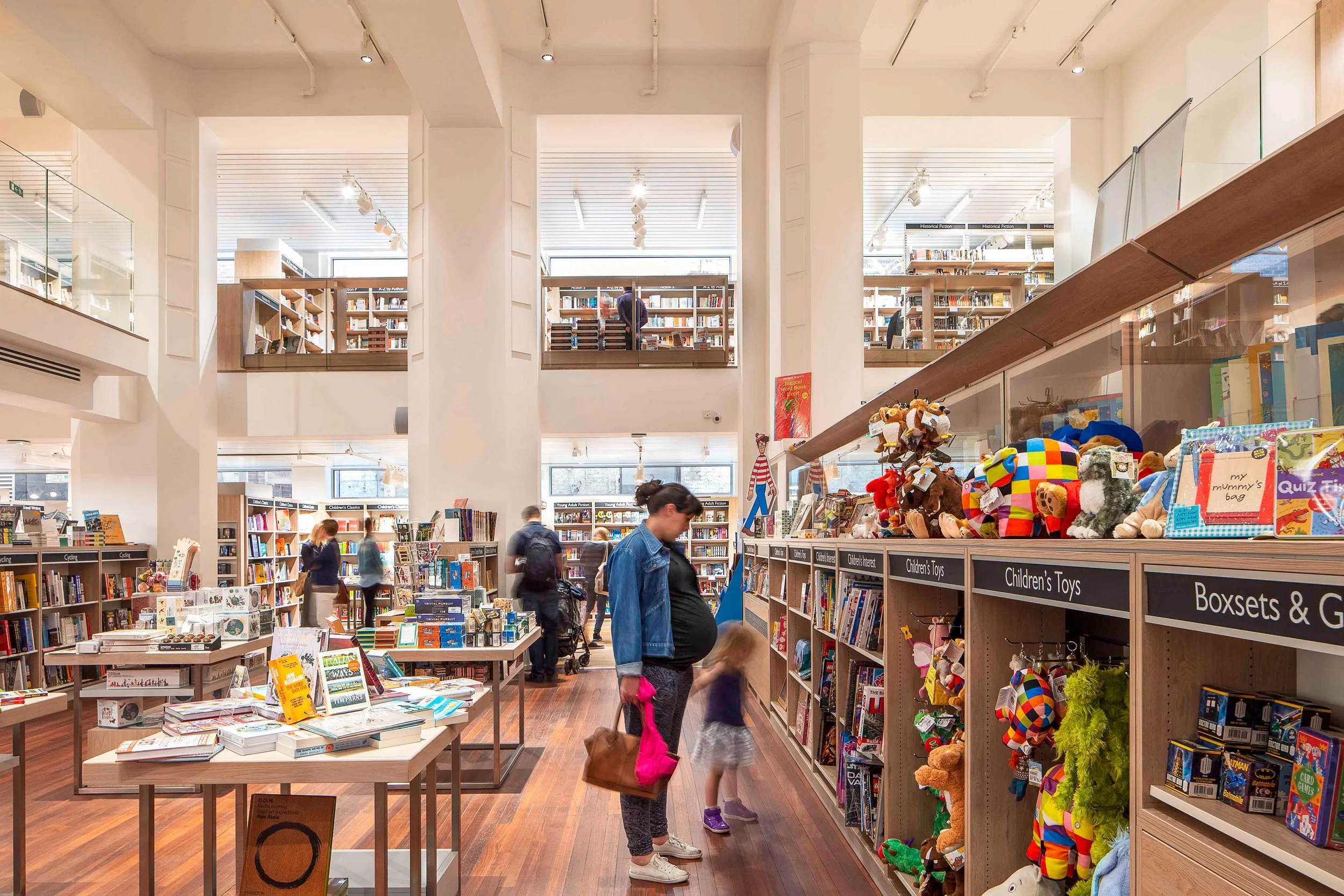 Interior view of the children's books section at Foyles Bookshop in Charing Cross Road in London, United Kingdom.