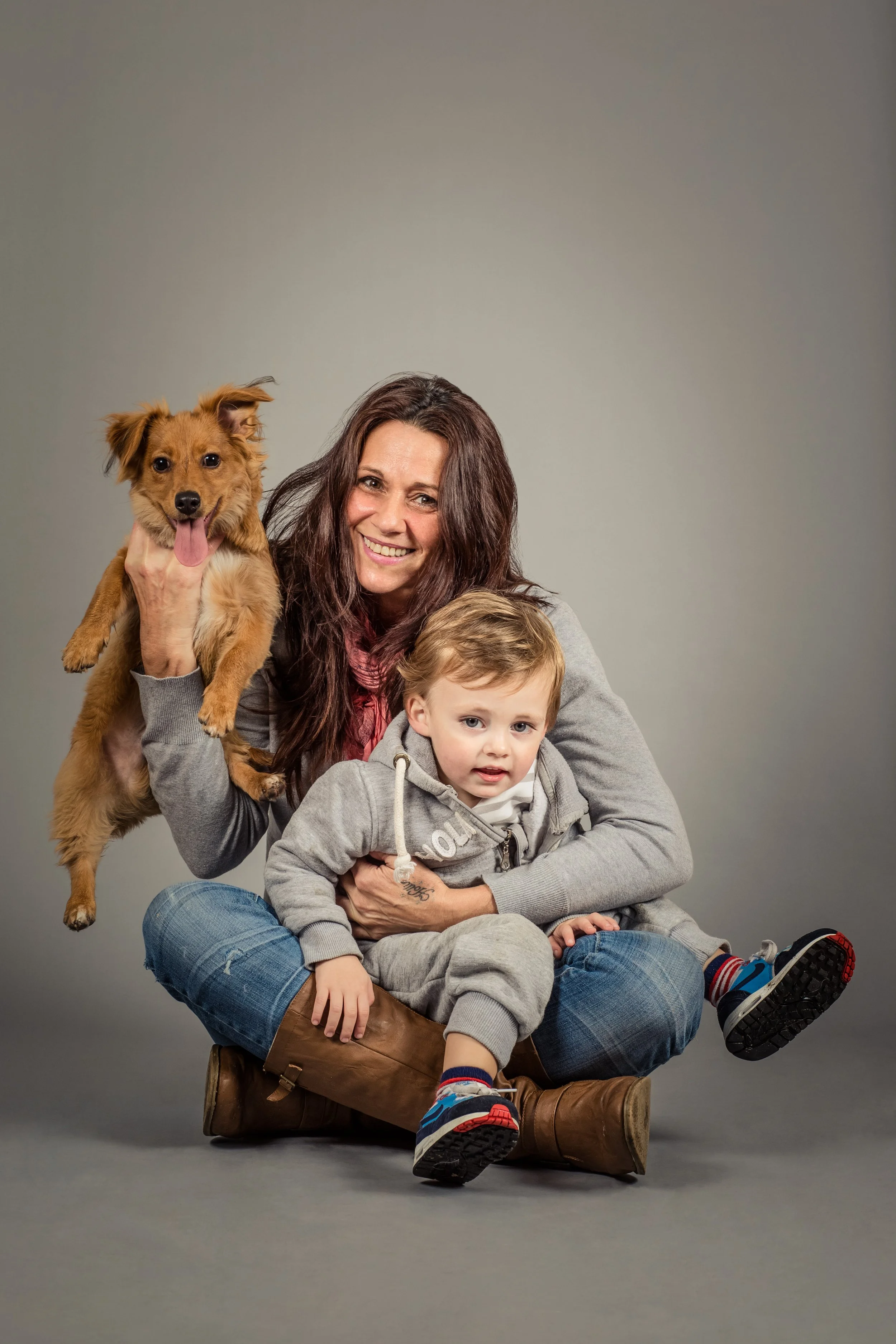 Portrait at fundraising charity dog photoshoot event for Pets As Therapy
