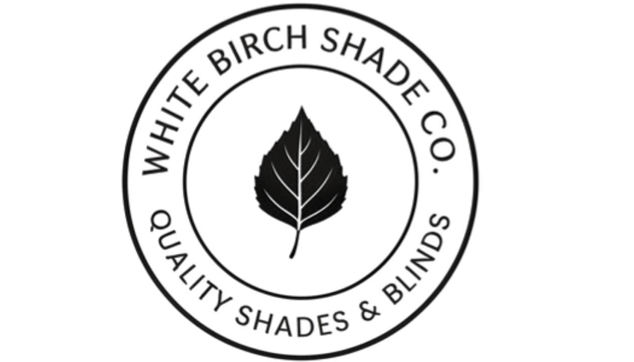 Logo with a black leaf in the center, surrounded by a circular text that reads 'WHITBIRCH SHADE CO., QUALITY SHADES & BLINDS'.