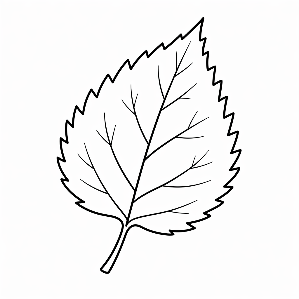Outline drawing of a single leaf with detailed veins.