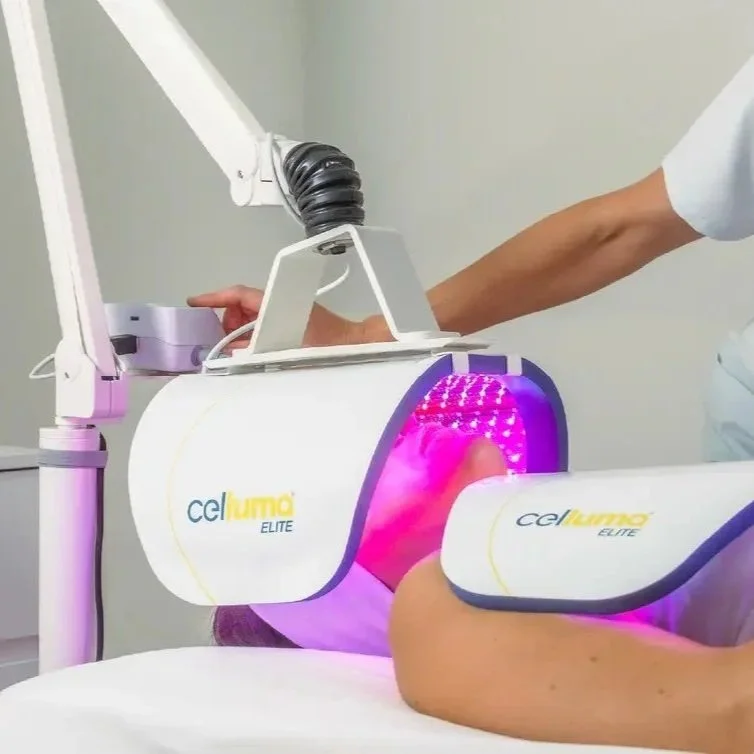 Radio frequency and Celluma LED body contouring treatment improving skin firmness, texture, and overall body appearance.