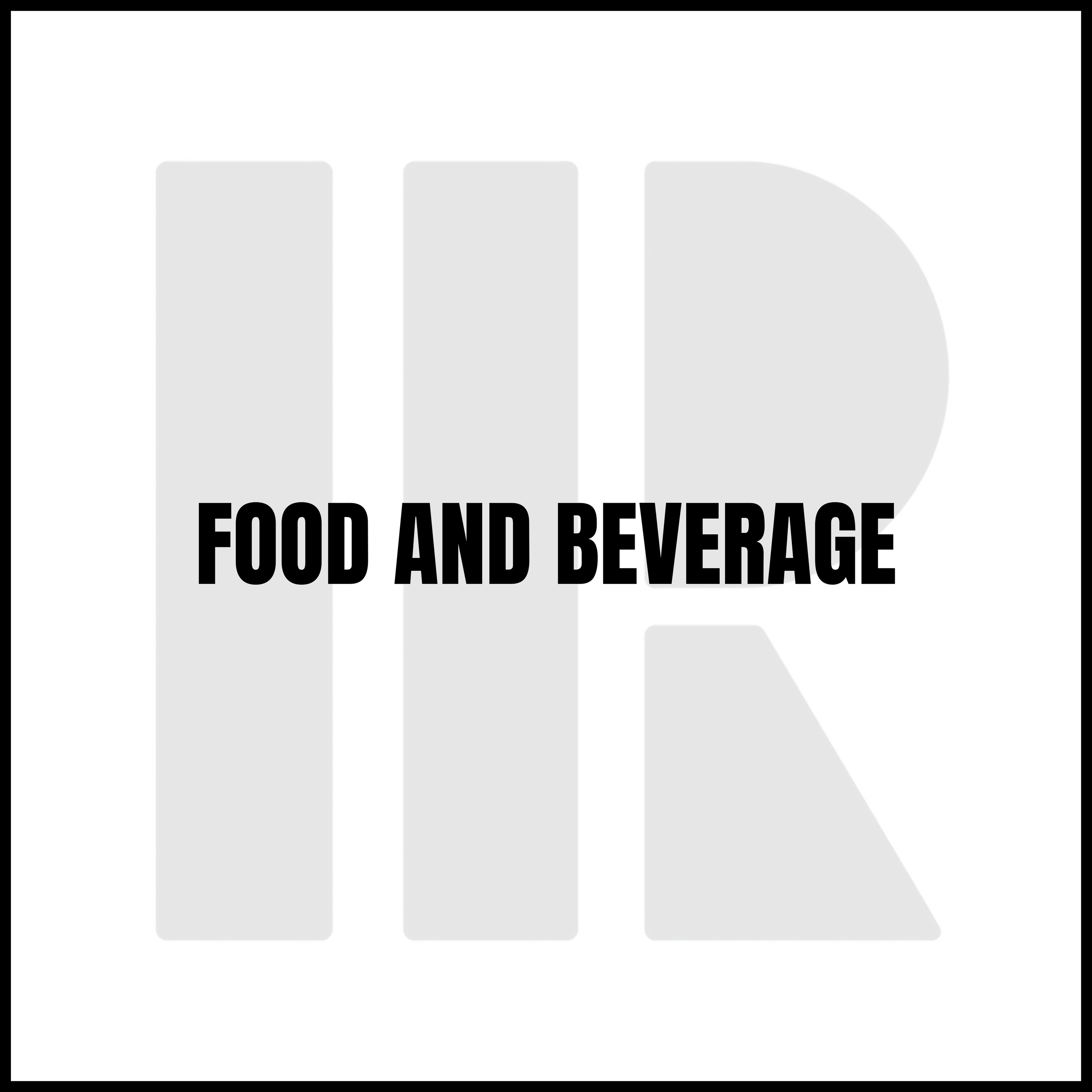 Cover image for a publication titled "Food and Beverage" with large, blurred background letters.