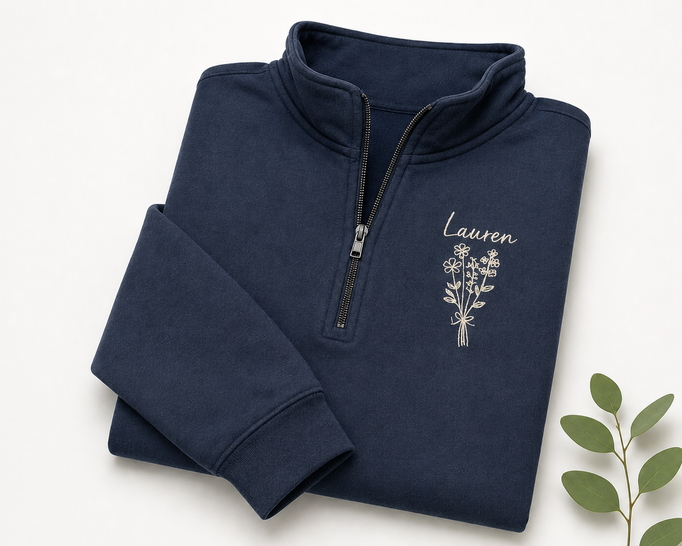 Custom Embroidery Quarter Zip- Flower Design