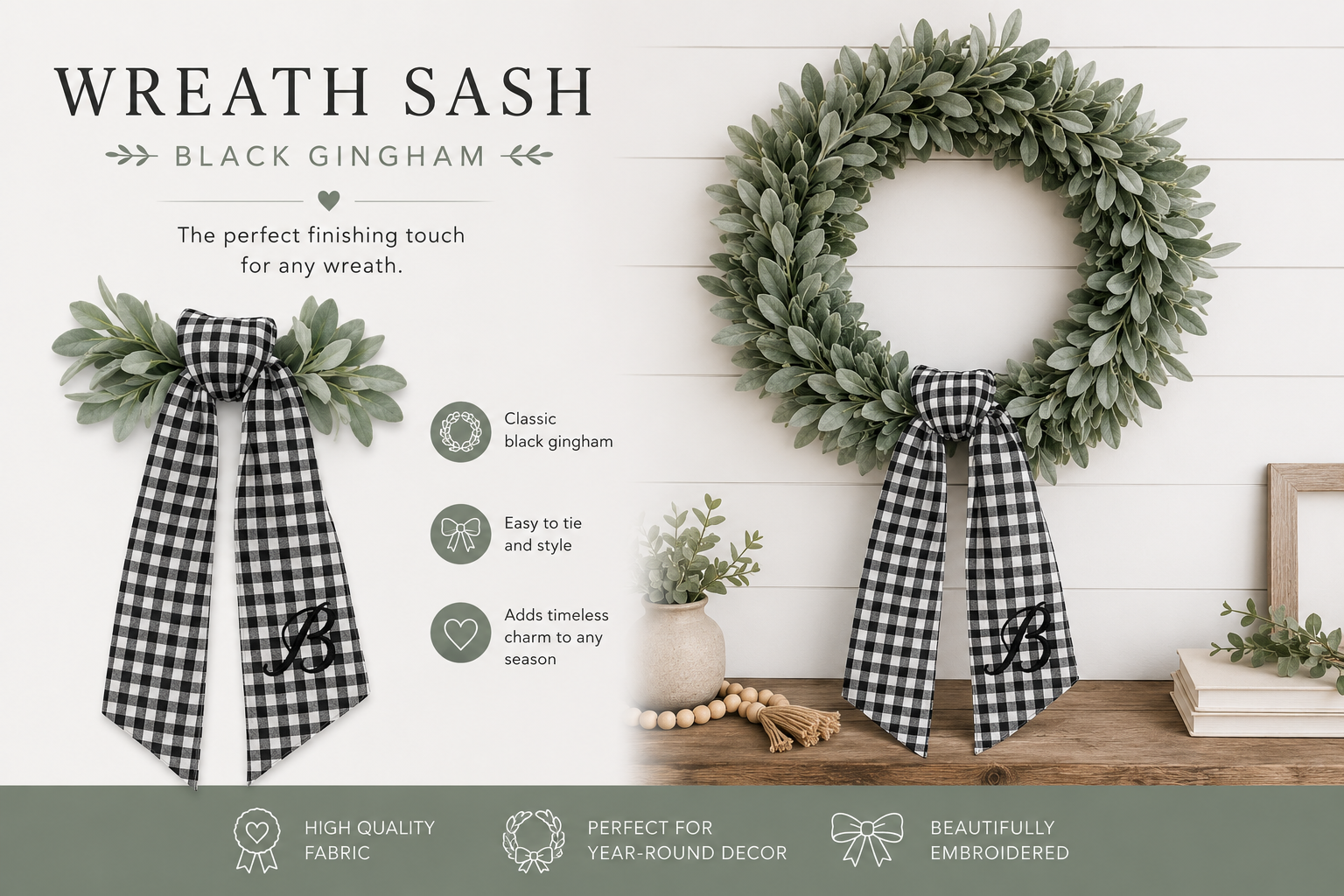 Personalized Initial Wreath Sash
