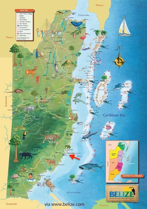 BELIZE MAP - Placencia Peninsula Location