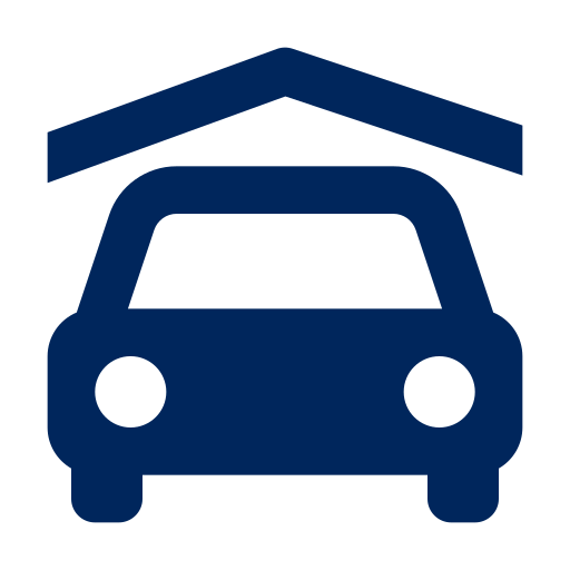 Parking garage with a car parked underneath a roof