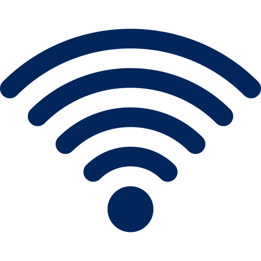 Wi-Fi symbol with curved lines above a dot, representing wireless internet connectivity.