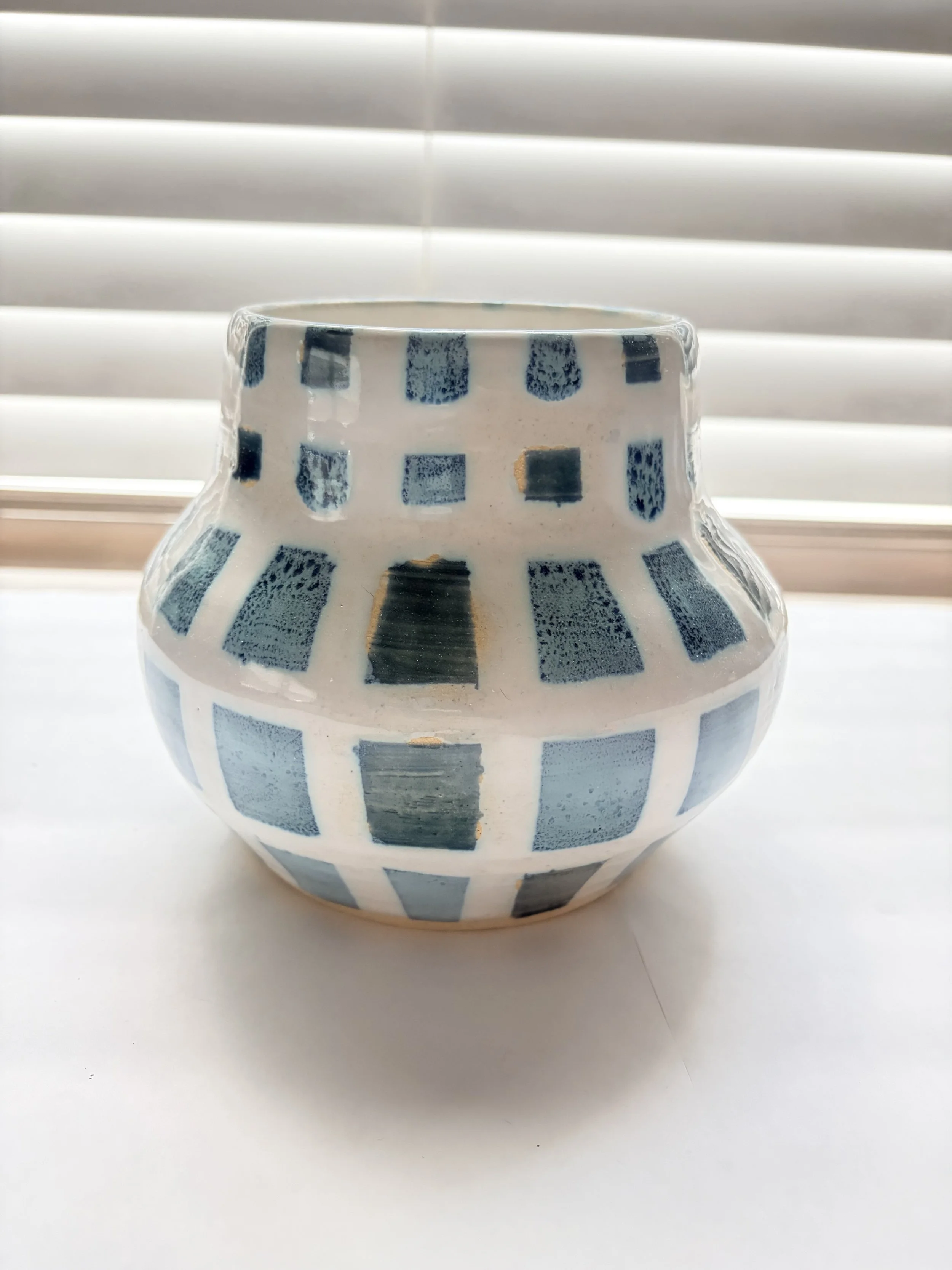 Green and White Checkered Vase